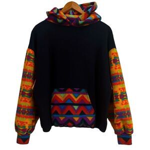 Polarlite Vintage Fleece Multicolor Pullover Hoodie Sweater with Pocket L/XL